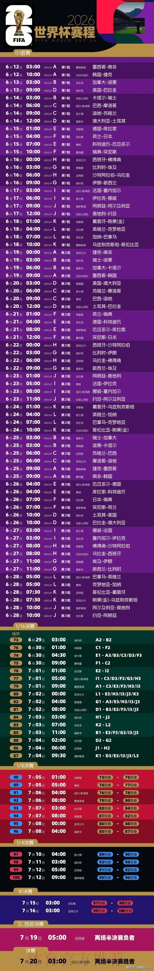 2026足球世界杯全程直播时间安排 2026足球世界杯全程直播时间安排